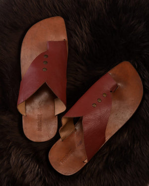 LEATHER MENS SLIDES RED AND BROWN