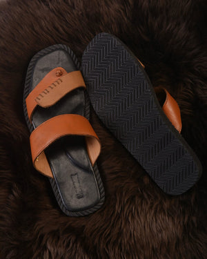 LEATHER MENS SLIDES BROWN AND BLACK