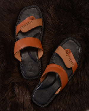 LEATHER MENS SLIDES BROWN AND BLACK