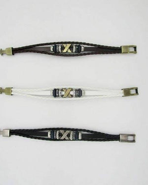 Bracelets - X Letter Shaped Braided Bangle Beads - White - handsandhead