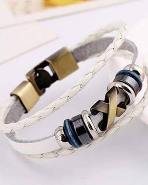 Bracelets - X Letter Shaped Braided Bangle Beads - White - handsandhead