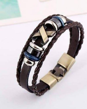 Bracelets - X Letter Shaped Braided Bangle Beads - Brown - handsandhead