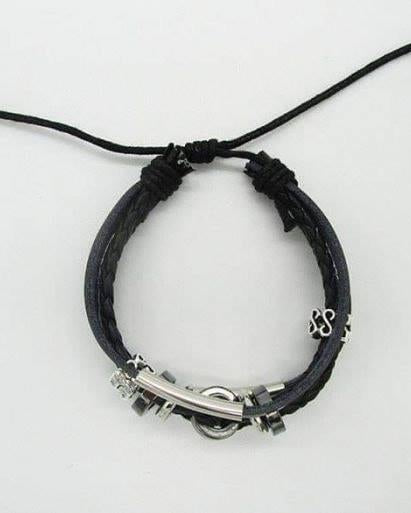 Bracelets - O Letter Shaped Braided Bangle Beads - Black - handsandhead