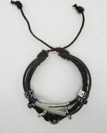 Bracelets - O Letter Shaped Braided Bangle Beads - Brown