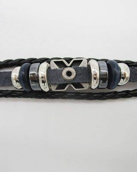 Bracelets - X Letter Shaped Braided Bangle Beads - Black - handsandhead