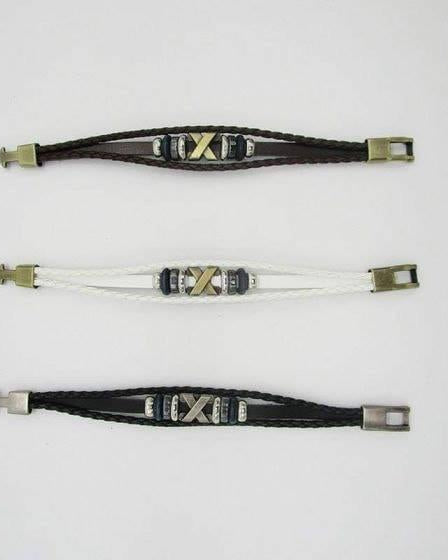 Bracelets - X Letter Shaped Braided Bangle Beads - Brown - handsandhead