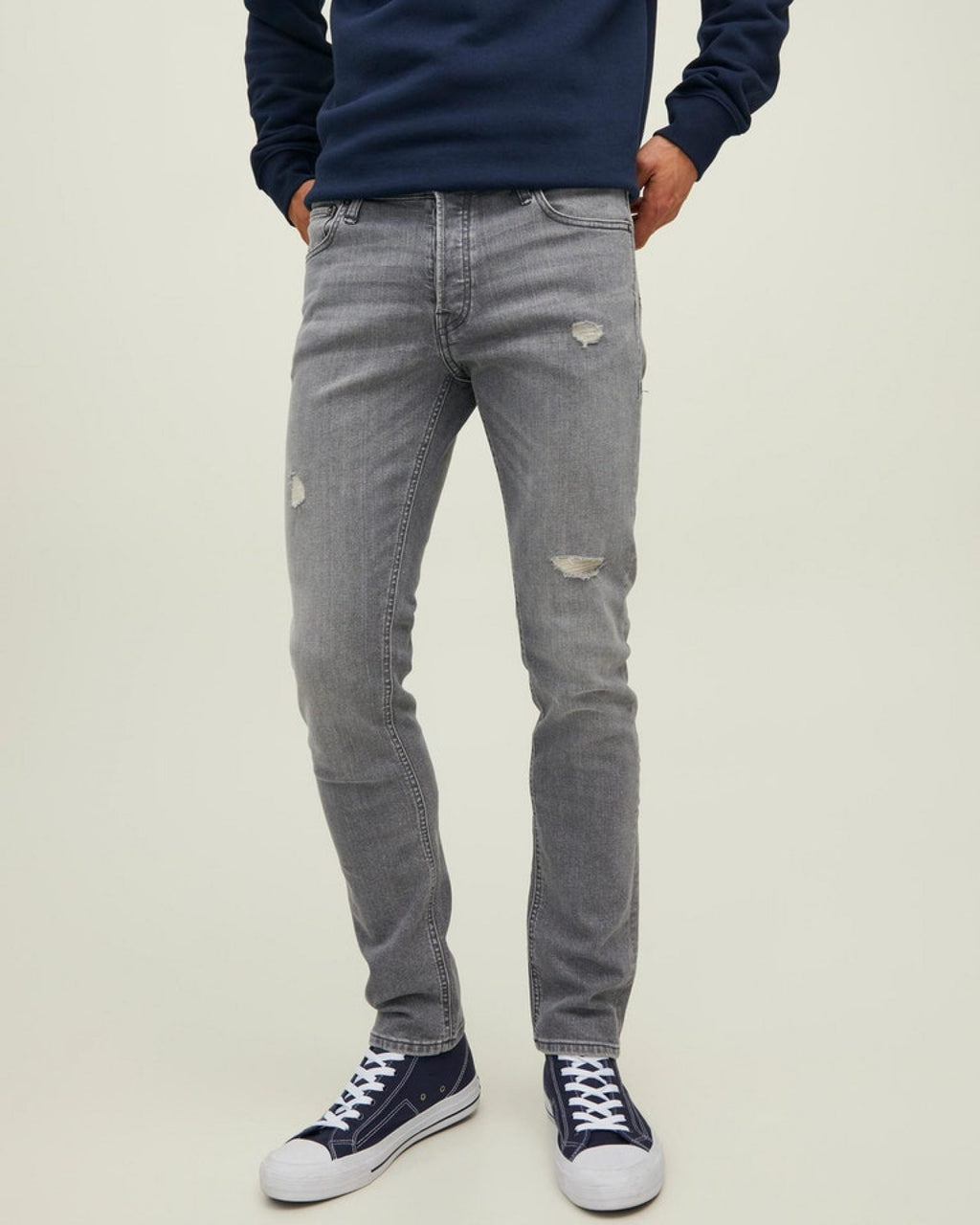 Jack & Jones Grey Ripped Slim Fit Jeans